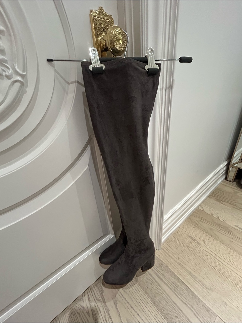 Over-the-Knee Suede Boots in Dark Gray